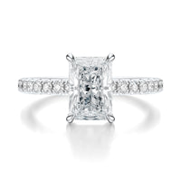 Signature Solitaire Radiant Engagement Ring - White Gold Pavé Band - Front View