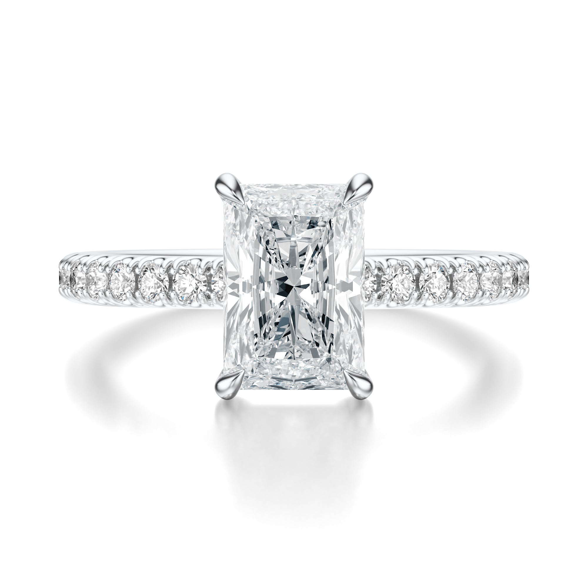 Signature Solitaire Radiant Engagement Ring - White Gold Pavé Band - Front View