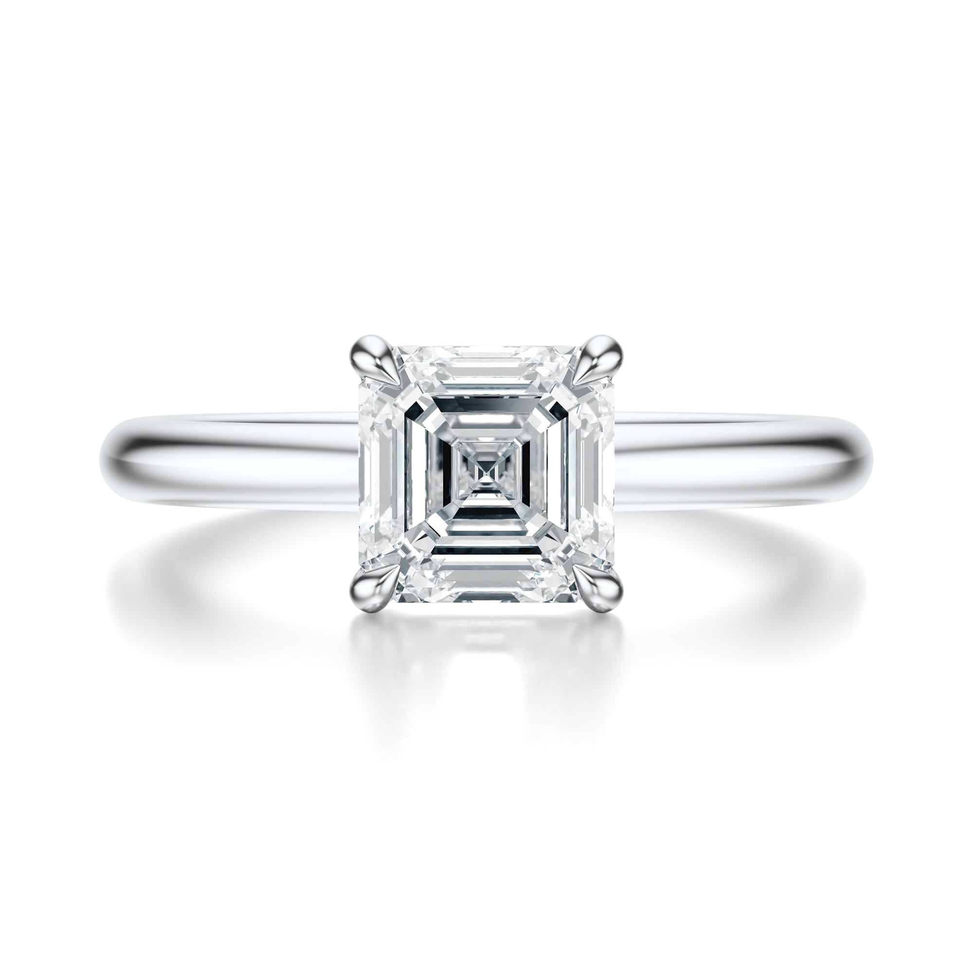 Signature Solitaire Asscher Engagement Ring - White Gold Polished Band - Front View