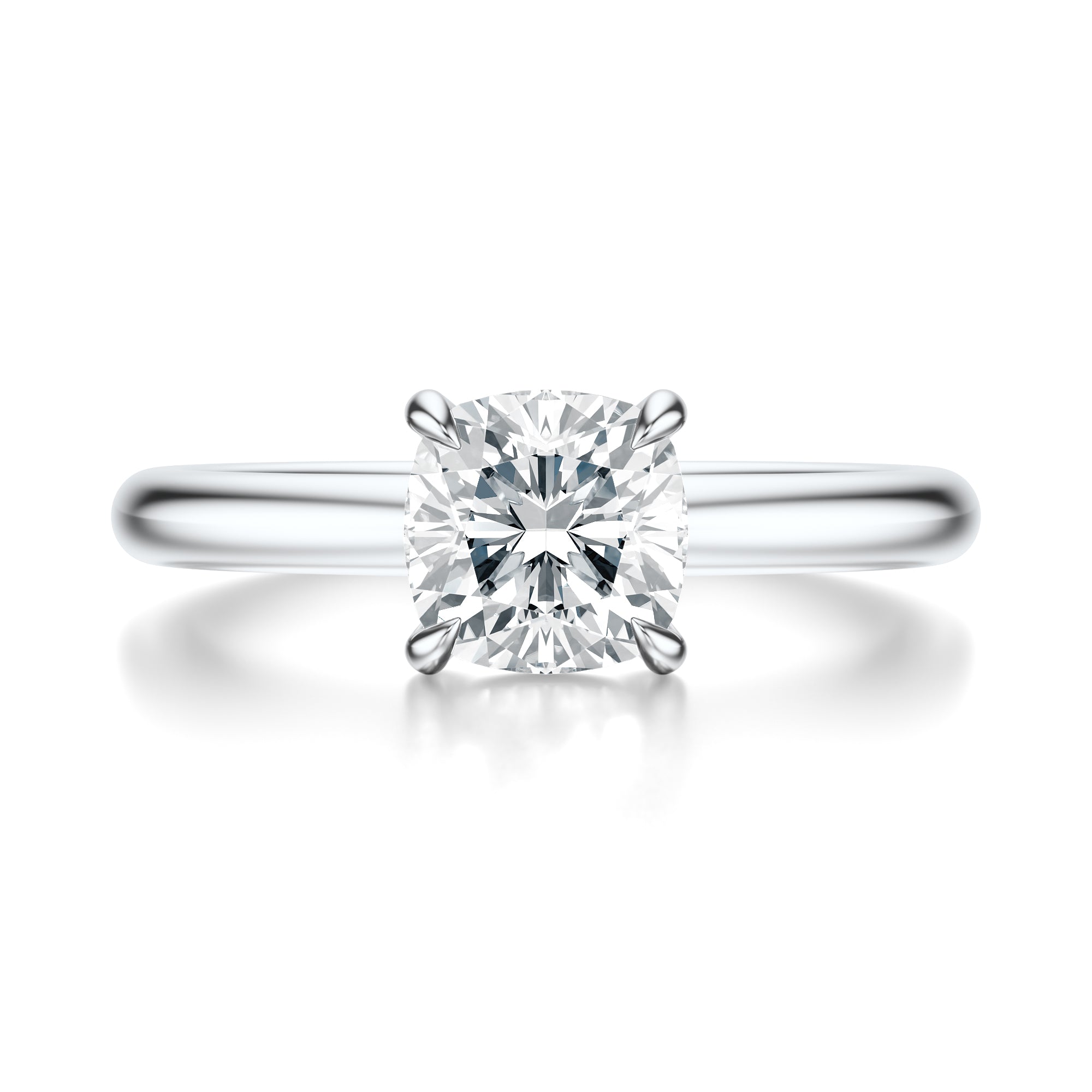 Signature Solitaire Cushion Engagement Ring - White Gold Polished Band - Front View
