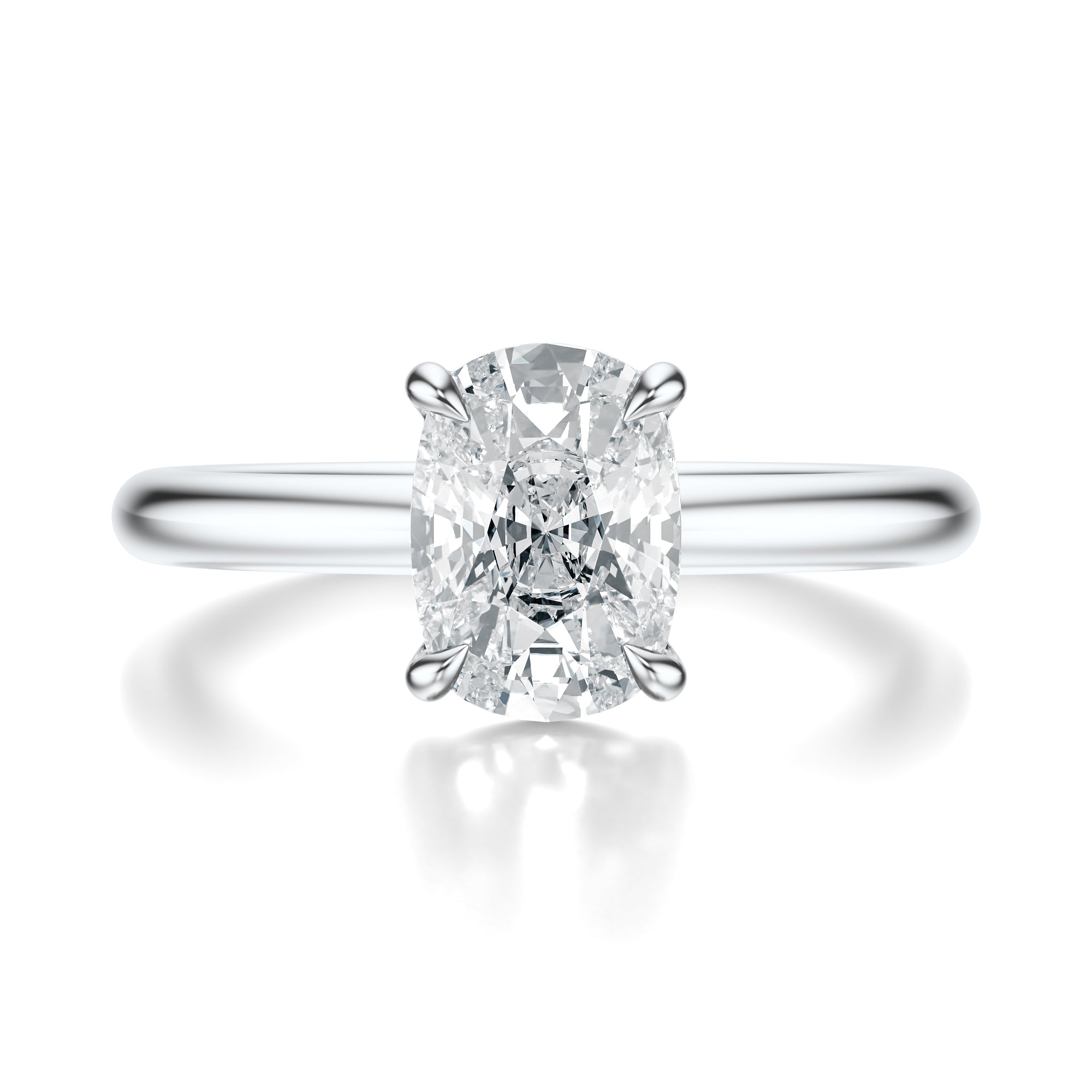Signature Solitaire Elongated Cushion Engagement Ring - White Gold Polished Band - Front View