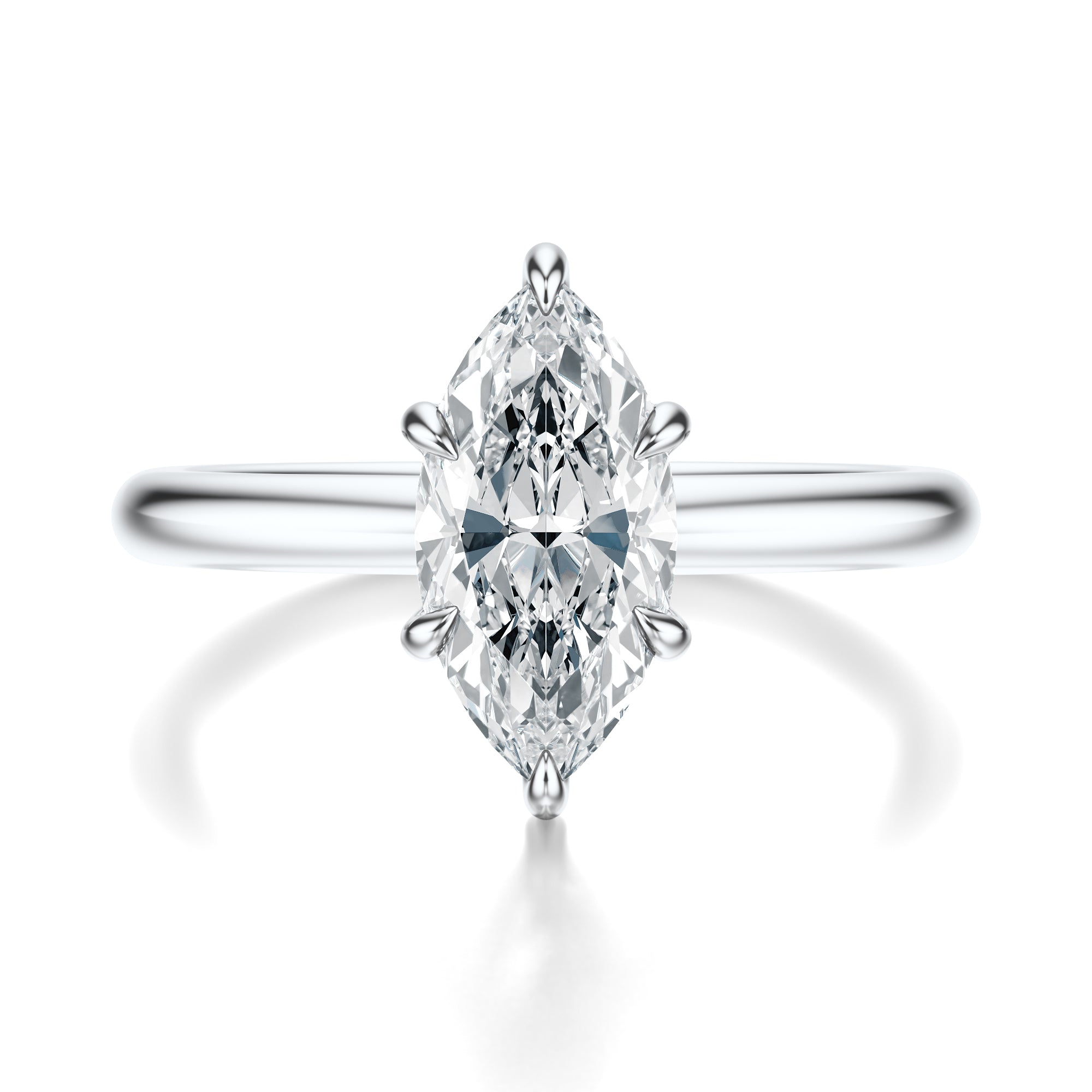 Signature Solitaire Marquise Engagement Ring - White Gold Polished Band - Front View