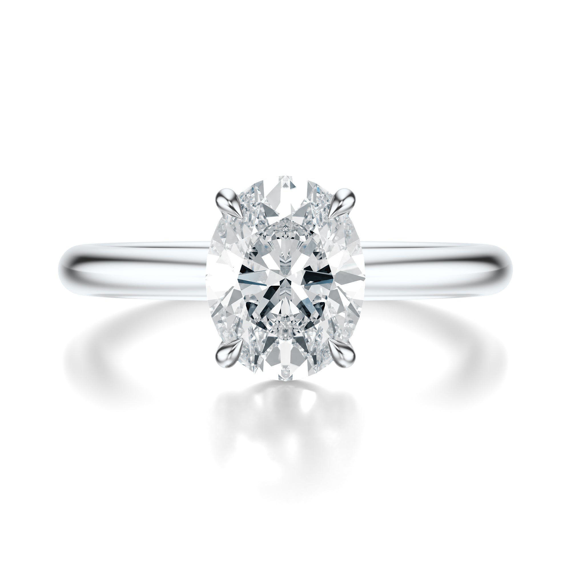 Signature Solitaire Oval Engagement Ring - White Gold Polished Band - Front View