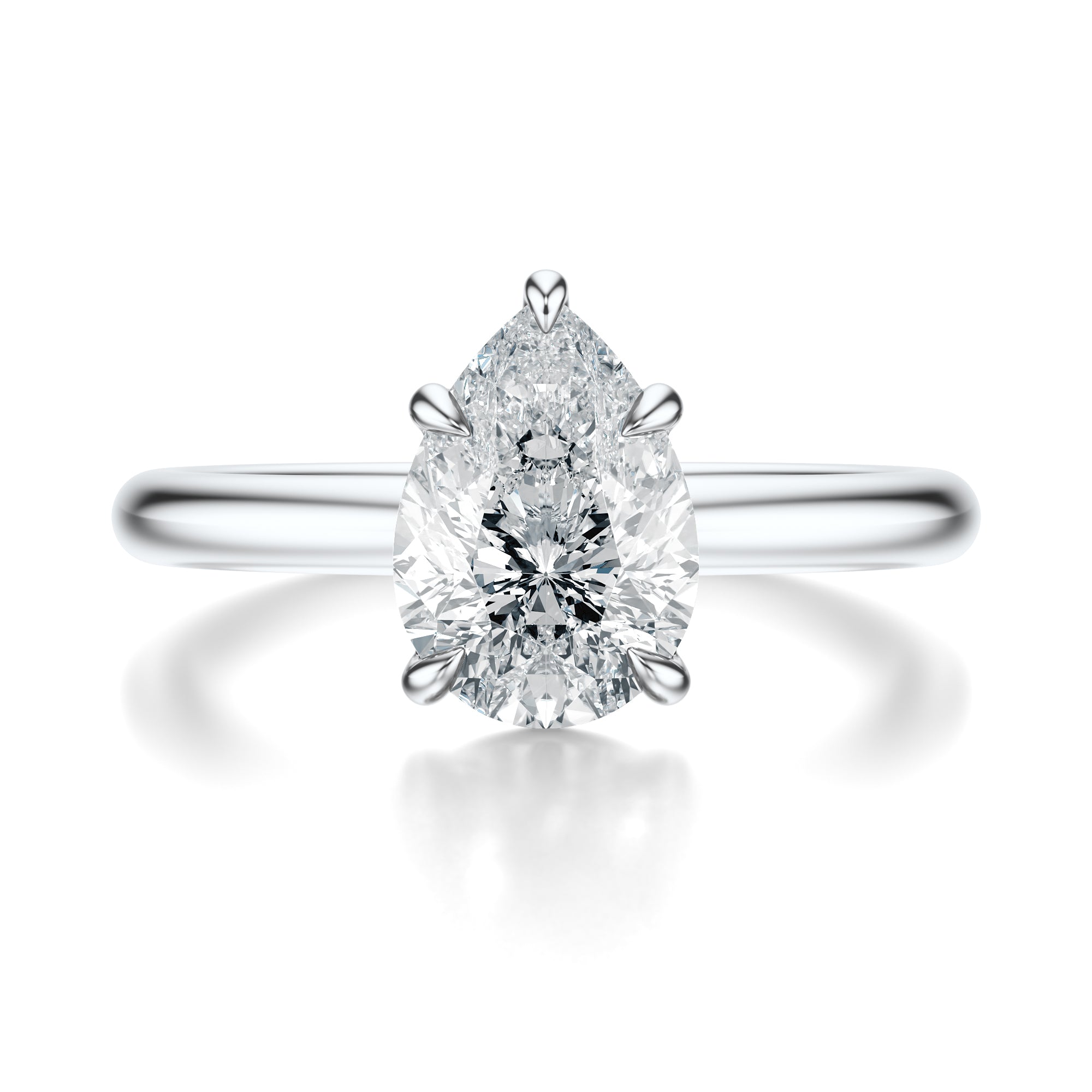 Signature Solitaire Pear Engagement Ring - White Gold Polished Band - Front View