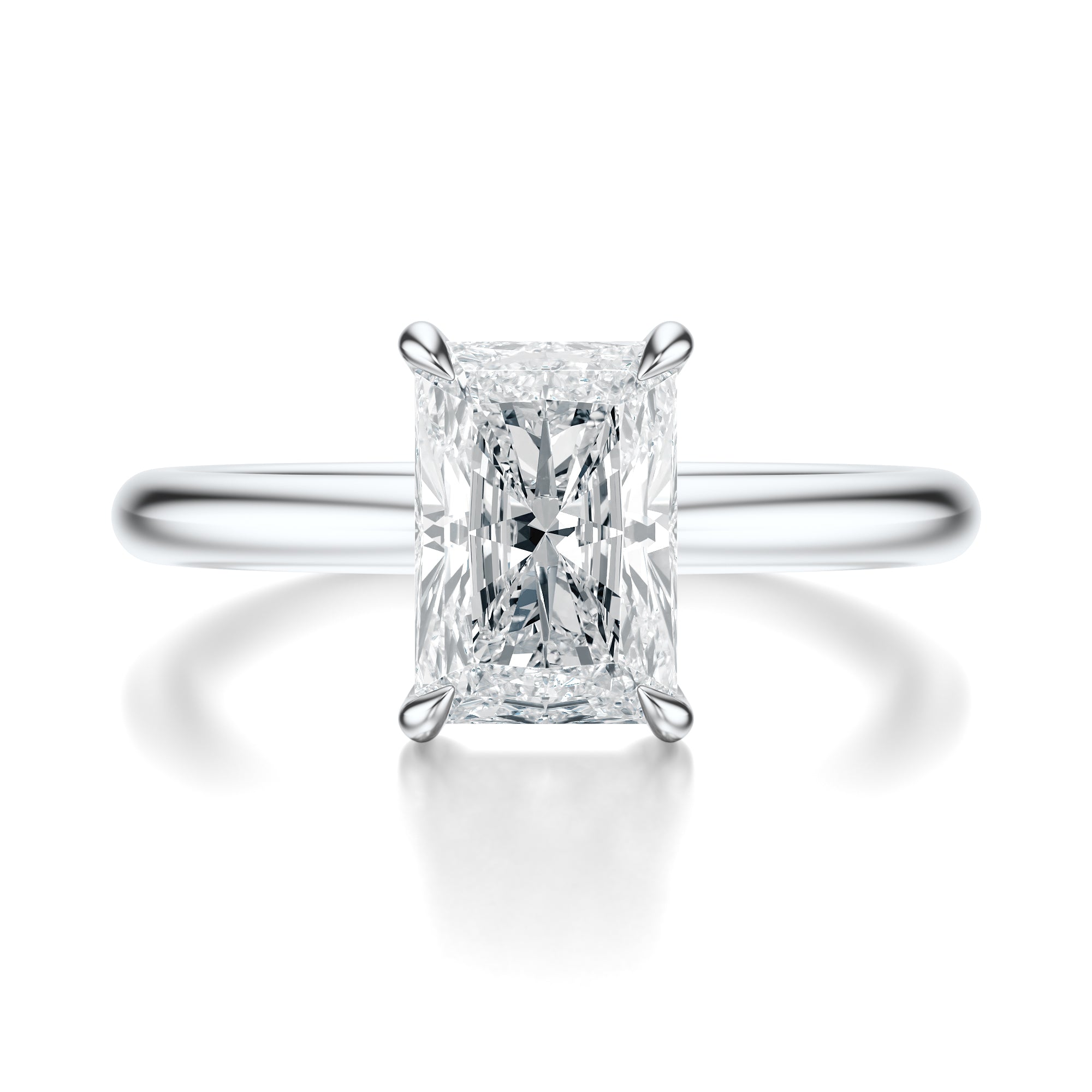 Signature Solitaire Radiant Engagement Ring - White Gold Polished Band - Front View