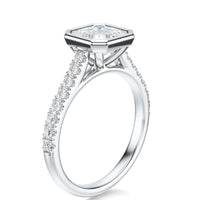 Signature Bezel Asscher Engagement Ring - White Gold Pavé Band - Side View