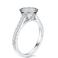 Signature Bezel Cushion Engagement Ring - White Gold Pavé Band - Side View