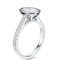 Signature Bezel Elongated Cushion Engagement Ring - White Gold Pavé Band - Side View