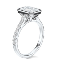 Signature Bezel Emerald Engagement Ring - White Gold Pavé Band - Side View