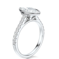Signature Bezel Marquise Engagement Ring - White Gold Pavé Band - Side View