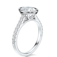 Signature Bezel Oval Engagement Ring - White Gold Pavé Band - Side View
