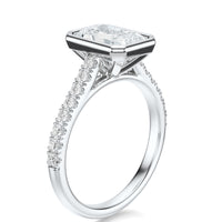 Signature Bezel Radiant Engagement Ring - White Gold Pavé Band - Side View