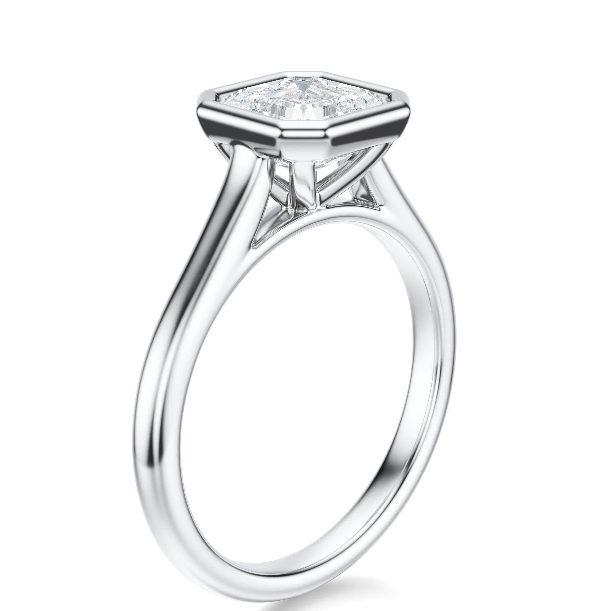 Signature Bezel Asscher Engagement Ring - White Gold Polished Band - Side View