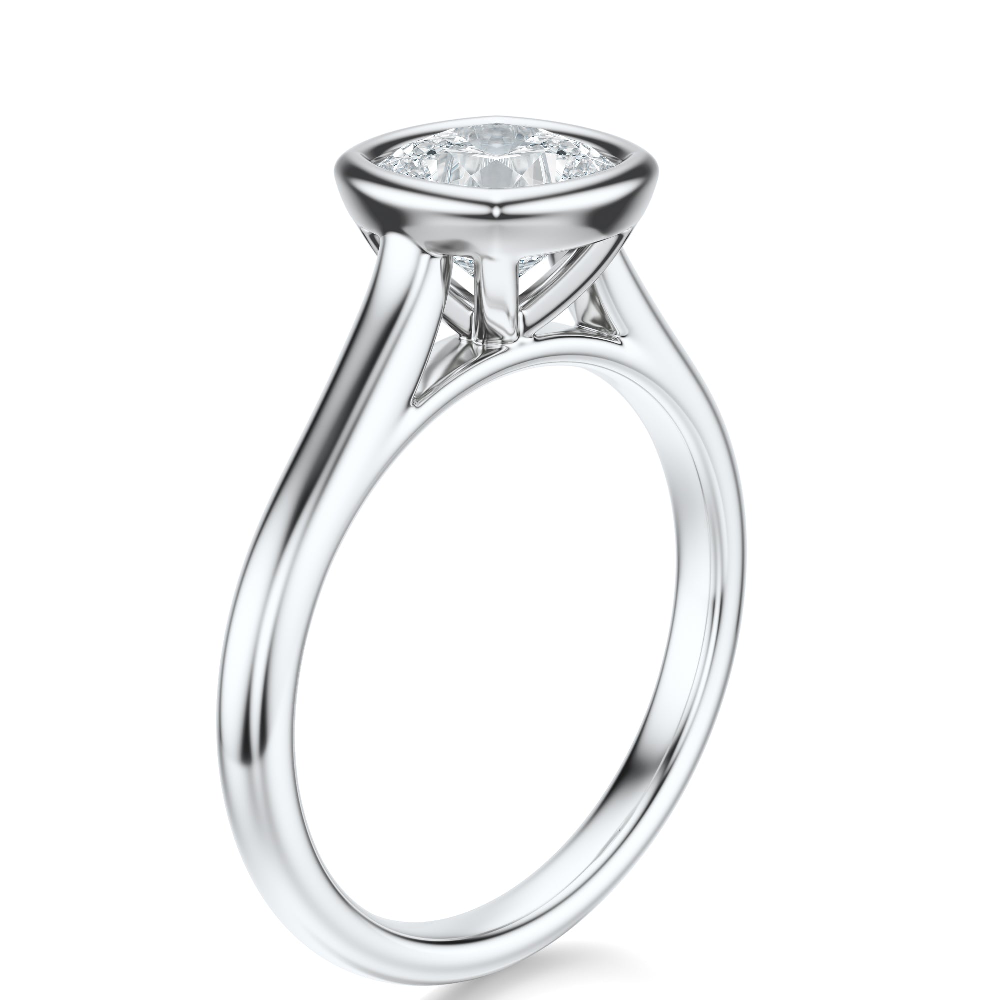Signature Bezel Cushion Engagement Ring - White Gold Polished Band - Side View