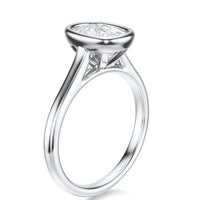 Signature Bezel Elongated Cushion Engagement Ring - White Gold Polished Band - Side View