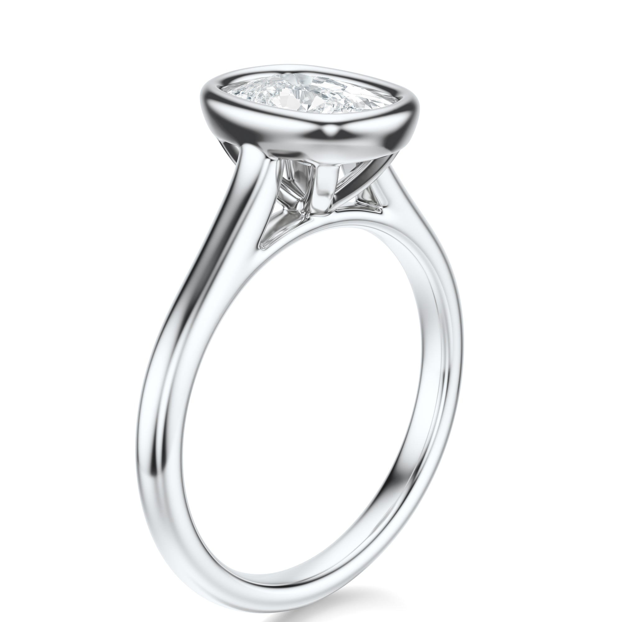 Signature Bezel Elongated Cushion Engagement Ring - White Gold Polished Band - Side View