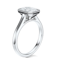 Signature Bezel Emerald Engagement Ring - White Gold Polished Band - Side View