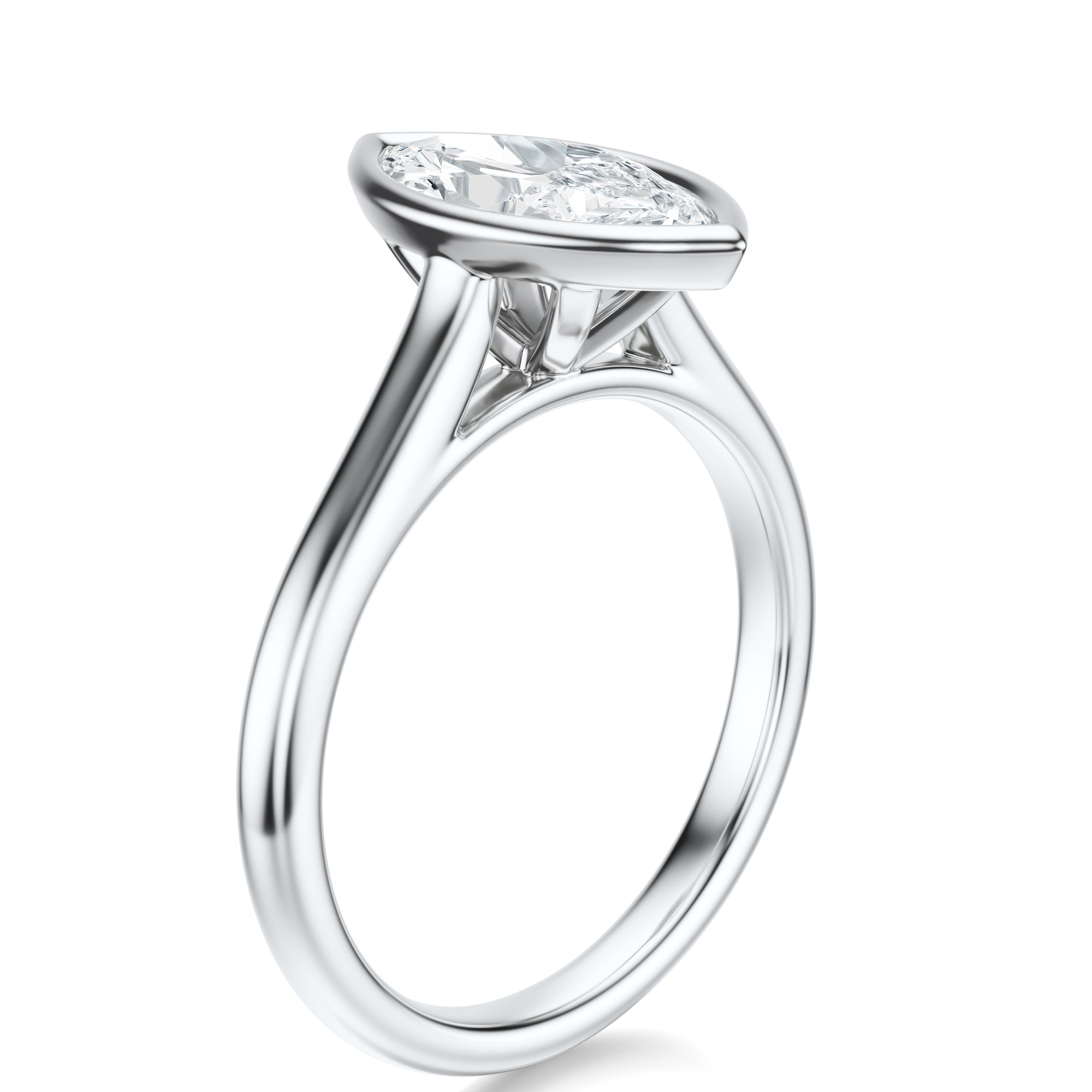 Signature Bezel Marquise Engagement Ring - White Gold Polished Band - Side View