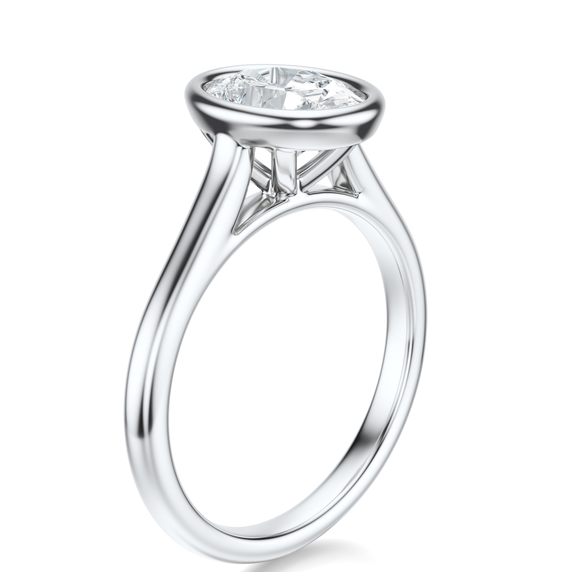 Signature Bezel Oval Engagement Ring - White Gold Polished Band - Side View
