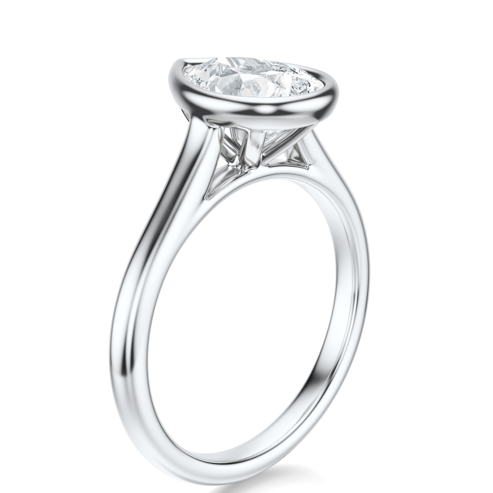 Signature Bezel Pear Engagement Ring - White Gold Polished Band - Side View