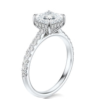 Signature Cathedral Hidden Halo Asscher Engagement Ring - White Gold Pavé Band - Side View