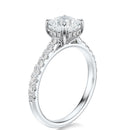 Signature Cathedral Hidden Halo Cushion Engagement Ring - White Gold Pavé Band - Side View