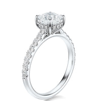 Signature Cathedral Hidden Halo Cushion Engagement Ring - White Gold Pavé Band - Side View