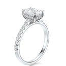 Signature Cathedral Hidden Halo Elongated Cushion Engagement Ring - White Gold Pavé Band - Side View