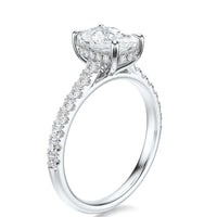 Signature Cathedral Hidden Halo Elongated Cushion Engagement Ring - White Gold Pavé Band - Side View