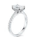 Signature Cathedral Hidden Halo Emerald Engagement Ring - White Gold Pavé Band - Side View
