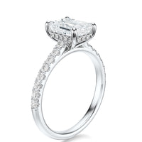 Signature Cathedral Hidden Halo Emerald Engagement Ring - White Gold Pavé Band - Side View