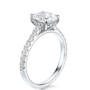Signature Cathedral Hidden Halo Oval Engagement Ring - White Gold Pavé Band - Side View