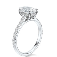 Signature Cathedral Hidden Halo Pear Engagement Ring - White Gold Pavé Band - Side View