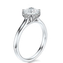 Signature Cathedral Hidden Halo Cushion Engagement Ring - White Gold Polished Band - Side View