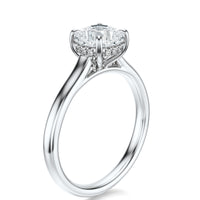 Signature Cathedral Hidden Halo Cushion Engagement Ring - White Gold Polished Band - Side View