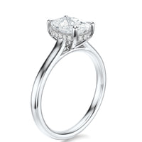 Signature Cathedral Hidden Halo Elongated Cushion Engagement Ring - White Gold Polished Band - Side View