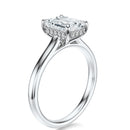 Signature Cathedral Hidden Halo Emerald Engagement Ring - White Gold Polished Band - Side View