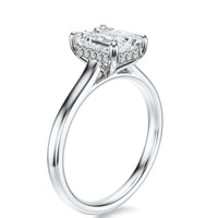Signature Cathedral Hidden Halo Emerald Engagement Ring - White Gold Polished Band - Side View