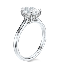 Signature Cathedral Hidden Halo Pear Engagement Ring - White Gold Polished Band - Side View