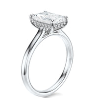 Signature Cathedral Hidden Halo Radiant Engagement Ring - White Gold Polished Band - Side View