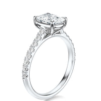 Signature Cathedral Elongated Cushion Engagement Ring - White Gold Pavé Band - Side View