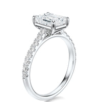 Signature Cathedral Emerald Engagement Ring - White Gold Pavé Band - Side View
