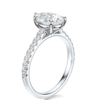 Signature Cathedral Pear Engagement Ring - White Gold Pavé Band - Side View