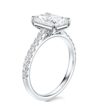 Signature Cathedral Radiant Engagement Ring - White Gold Pavé Band - Side View