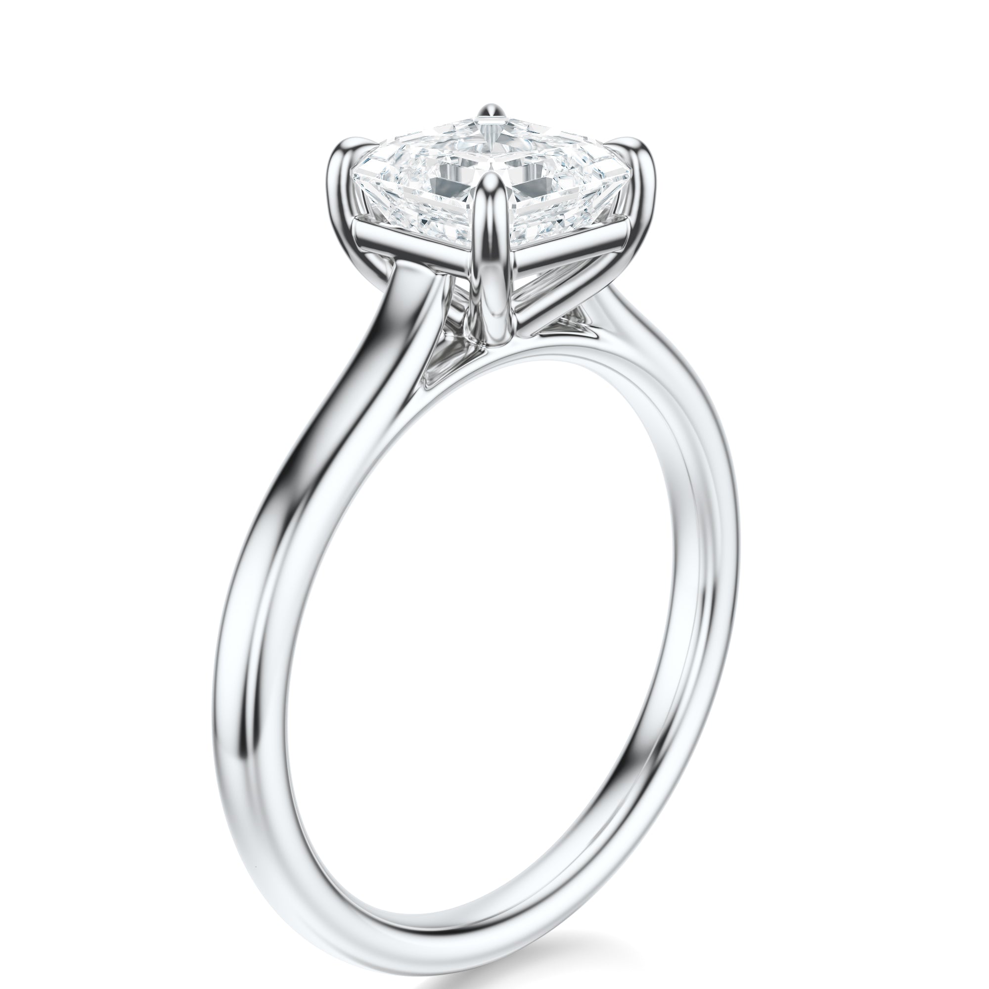 Signature Cathedral Asscher Engagement Ring - White Gold Polished Band - Side View