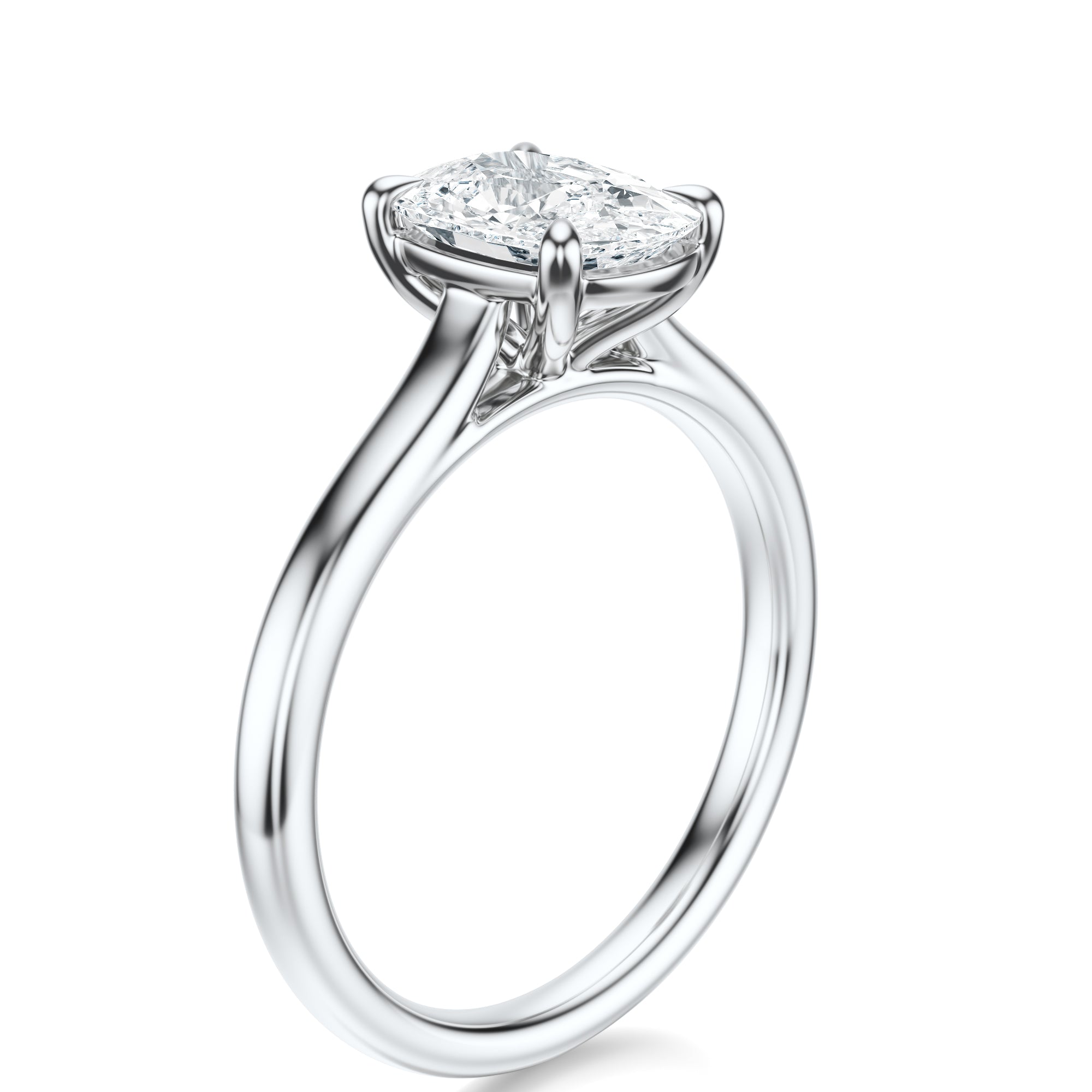 Signature Cathedral Elongated Cushion Engagement Ring - White Gold Polished Band - Side View