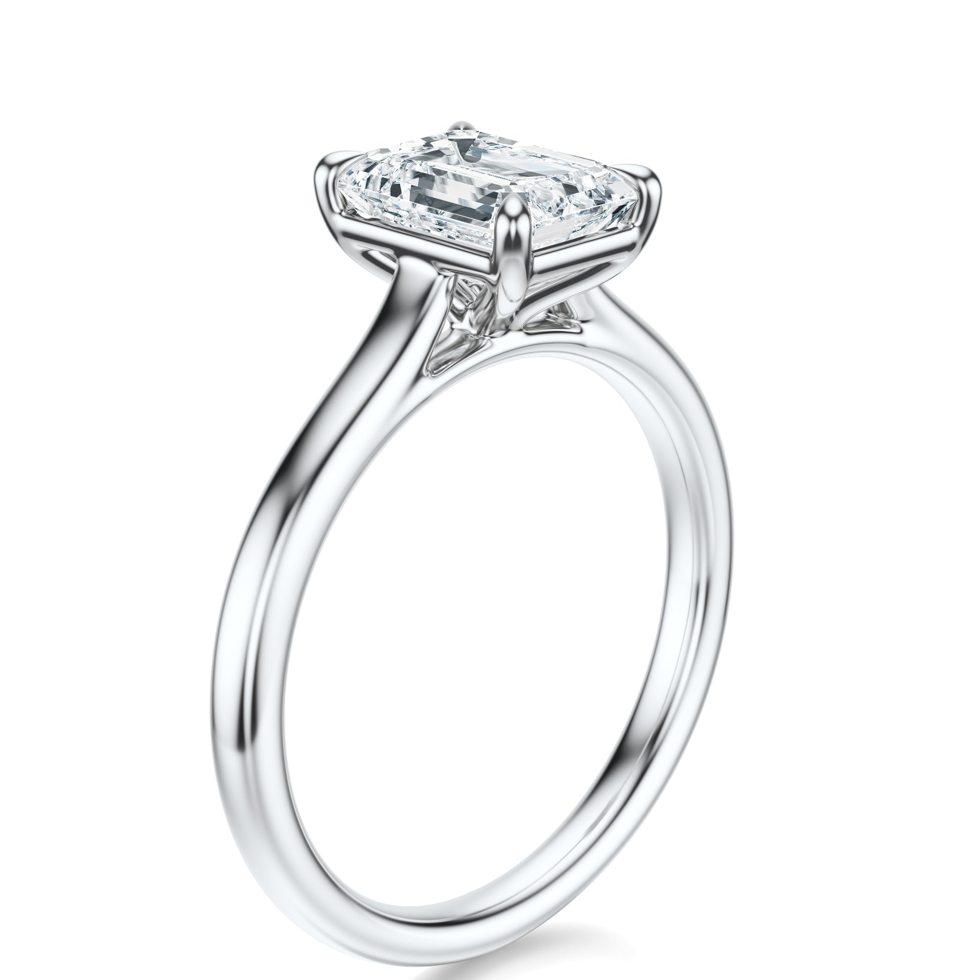 Signature Cathedral Emerald Engagement Ring - White Gold Polished Band - Side View