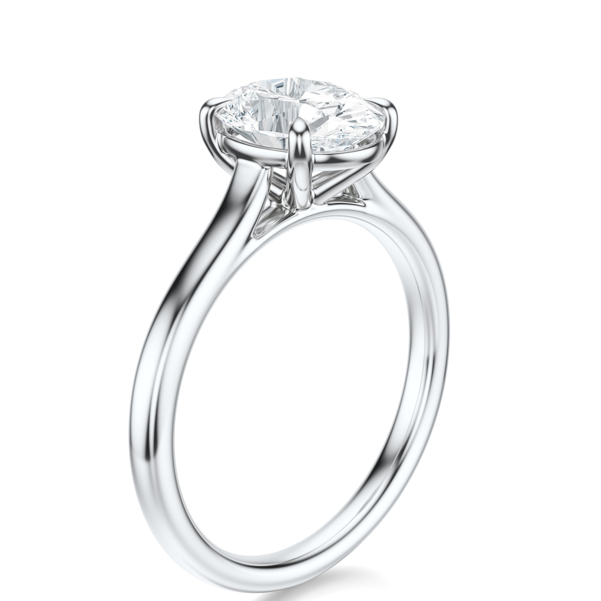 Signature Cathedral Oval Engagement Ring - White Gold Polished Band - Side View