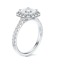 Signature Halo Asscher Engagement Ring - White Gold Pavé Band - Side View