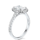 Signature Halo Elongated Cushion Engagement Ring - White Gold Pavé Band - Side View